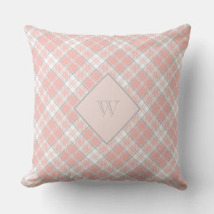 Soft Pink Gray Monogram Gingham Girly Kariert Kissen