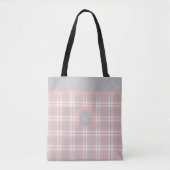 Soft Pink Gray Monogram Gingham Girly Kariert Tasche (Vorderseite)