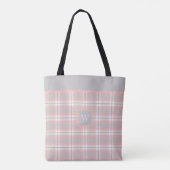 Soft Pink Gray Monogram Gingham Girly Kariert Tasche (Rückseite)