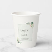 Soft pink greenery names wedding pappbecher (Vorderseite)