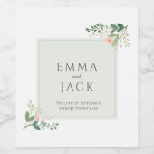 Soft pink greenery names wedding weinetikett (Einzelnes Label)