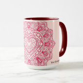 Soft Pink Heart Mandala Intricate Custom Tasse (VorderseiteRechts)