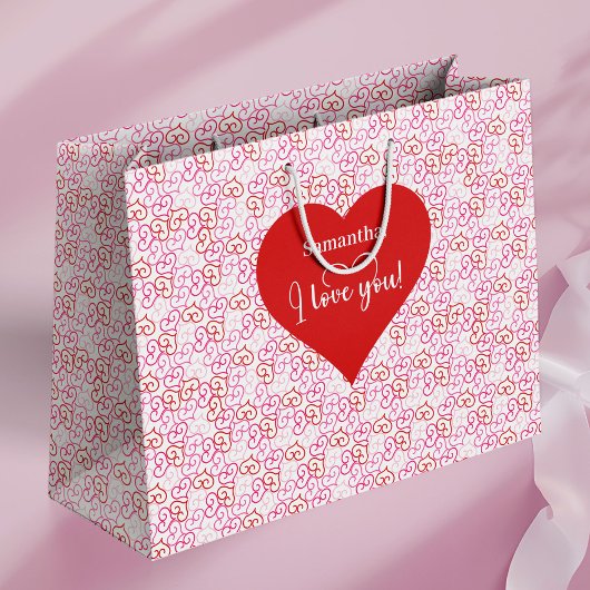 Soft Pink Hearts I Love You Personalized Valentine Große Geschenktüte