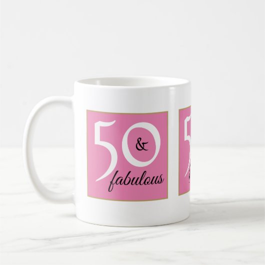 Soft Pink Hintergrund 50 und fabelhaft Geburtstag Kaffeetasse (Links)