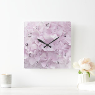 Soft Pink Hydrangea Flower Quadratische Wanduhr