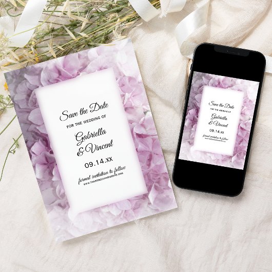 Soft Pink Hydrangea Hochzeit speichern Sie das Dat Save The Date