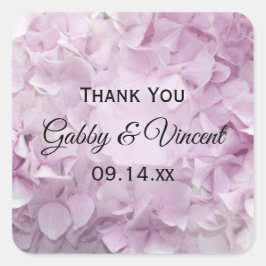 Soft Pink Hydrangea Wedding Danke Ihnen für Tags Quadratischer Aufkleber