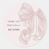 Soft Pink Ivory Bow Baby Shower Thank You Runder Aufkleber (Vorderseite)