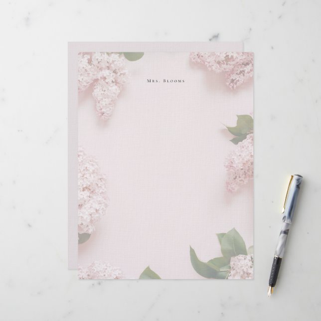 Soft Pink Lilac Personalized Feminine Briefbogen (Vorderseite/Rückseite Beispiel)