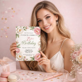 Soft Pink Magnolia and Peony 25th Birthday  Einladung