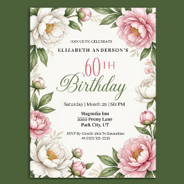 Soft Pink Magnolia and Peony 60th Birthday  Einladung