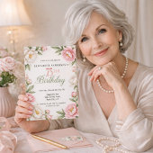 Soft Pink Magnolia and Peony 75th Birthday  Einladung