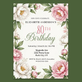 Soft Pink Magnolia and Peony 80th Birthday  Einladung