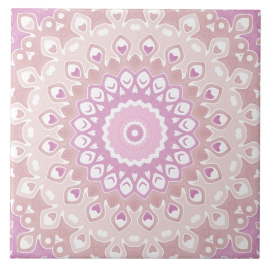 Soft Pink Mandala with Heart and Petal Motifs Fliese (Vorderseite)