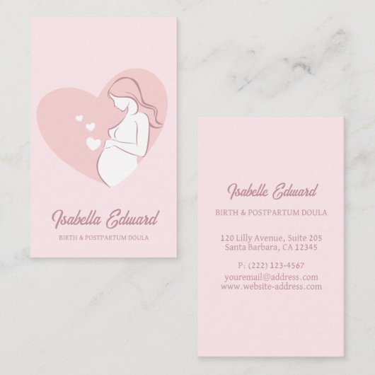 Soft Pink Maternity Doula Identity Illustration Visitenkarte (Vorne/Hinten)