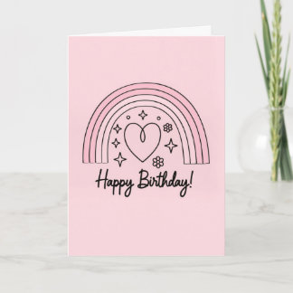 Soft pink minimalist heart with rainbow birthday karte