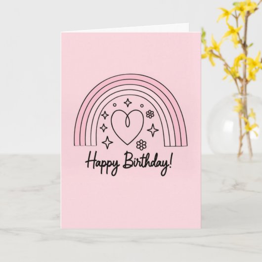 Soft pink minimalist heart with rainbow birthday karte (Gelbe Blume)
