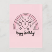 Soft pink minimalist heart with rainbow birthday postkarte (Vorderseite)