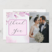 Soft Pink Modern Boho Floral Foto Dankeskarte (Vorne/Hinten)