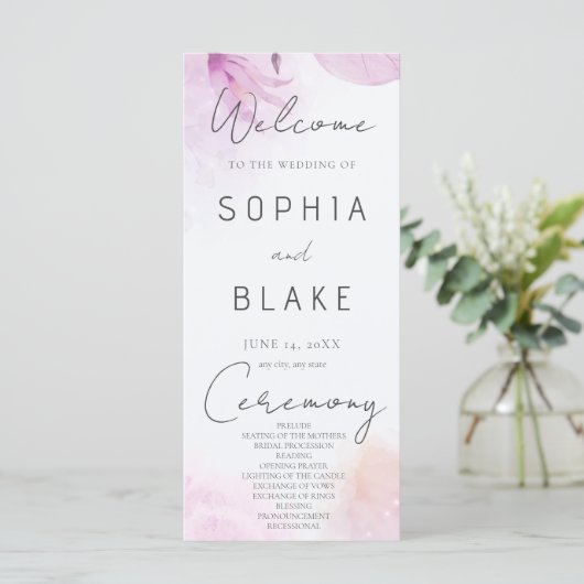 Soft Pink Modern Boho Floral Wedding Programm (Stehend Vorderseite)