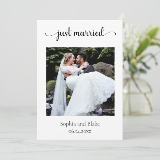 Soft Pink Modern Boho Foto Hochzeitsankündigung Einladung (Stehend Vorderseite)