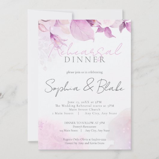 Soft Pink Modern Boho Hochzeit Probe Dinner Einladung (Vorderseite)