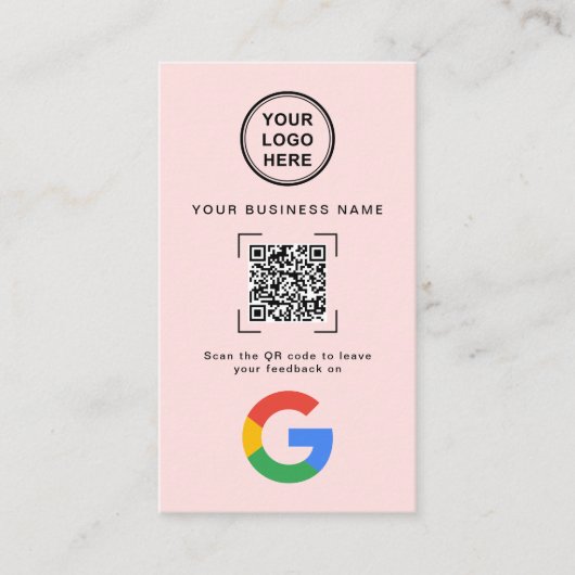 Soft Pink Modern QR Code Google Review Visitenkarte (Vorderseite)