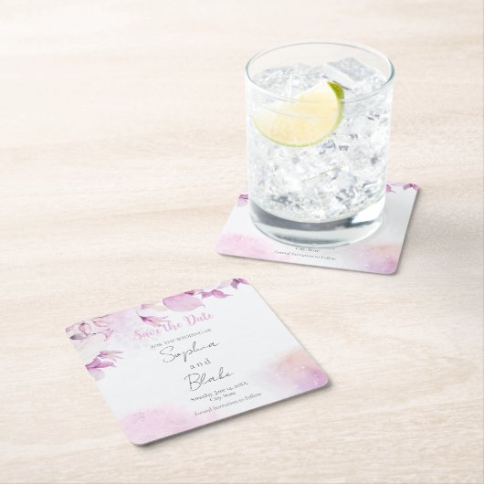 Soft Pink Moderne Boho Blumenmuster Blätter Save t Rechteckiger Pappuntersetzer (Vor Ort)