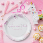 Soft Pink Moderne Boho Floral und Blätter Hochzeit Pappteller (Party)