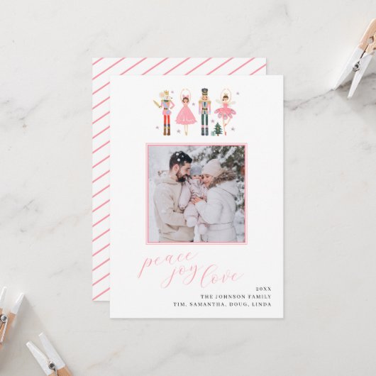 Soft Pink Nutcracker Weihnachtskarte Foto Karte (Vorderseite/Rückseite Beispiel)