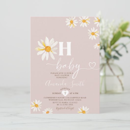 Soft Pink Oh Baby Daisy Blume Boho Babydusche Einladung (Stehend Vorderseite)