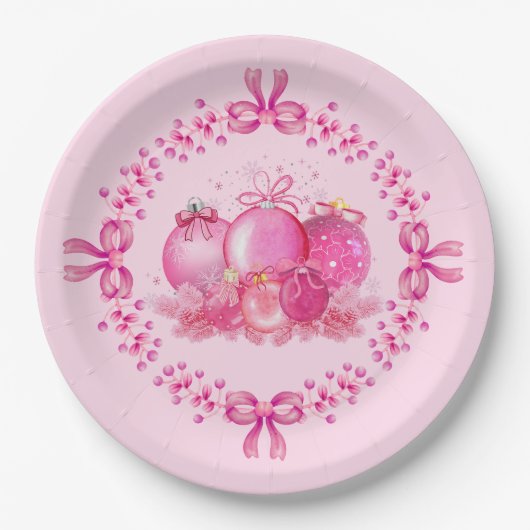 Soft Pink Ornament Holiday Collection Pappteller (Vorderseite)