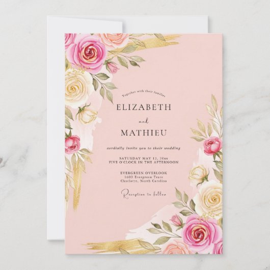 Soft Pink Ornate Botanical Wedding Einladung (Vorderseite)