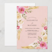 Soft Pink Ornate Botanical Wedding Einladung (Vorne/Hinten)