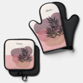 Soft Pink Pastel Abstract Tropical Ofenhandschuh & Topflappen-Set (Vorderseite/Rückseite)
