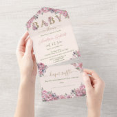 Soft Pink Peonies Elegante Blumen Baby Dusche All In One Einladung (Abreißen)