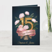 Soft Pink Peonies & Gold 15. Hochzeitstag Karte (Vorderseite)