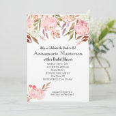 Soft Pink Peonies Wildblumen Blätter Brautparty Einladung (Stehend Vorderseite)