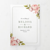 Soft Pink Peony Blume Mason Jar QR Code Hochzeit Dreifach Gefaltete Einladung (Cover)