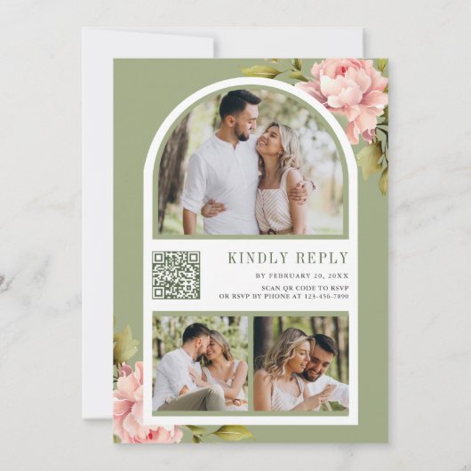 Soft Pink Peony Blume Mason Jar QR Code Hochzeit Einladung (Rückseite)