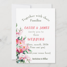 Soft Pink Peony & Eucalyptus Floral Wedding Einladung