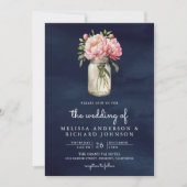 Soft Pink Peony Mason Jar QR Code Marine Hochzeit Einladung (Vorderseite)