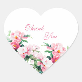 Soft Pink Peony Watercolor Floral Wedding Herz-Aufkleber