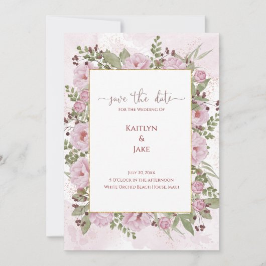 Soft Pink Peony Wedding Invitation Save The Date (Vorderseite)
