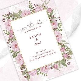 Soft Pink Peony Wedding Save the Date Card