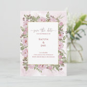 Soft Pink Peony Wedding Save the Date Card (Stehend Vorderseite)