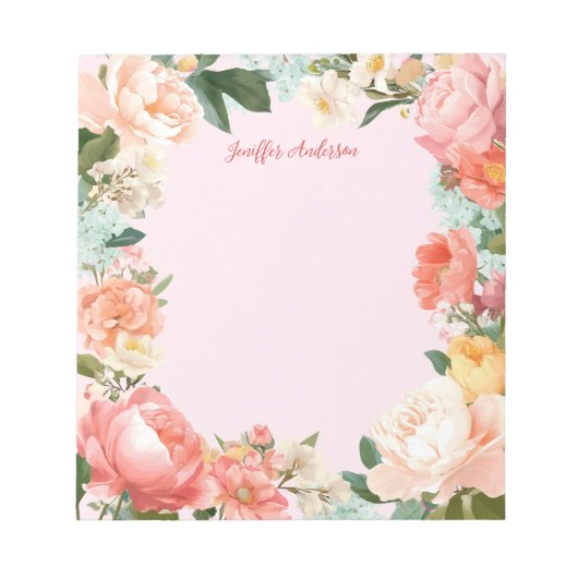 Soft Pink Peonys Moderne Blumen Notizblock (Vorderseite)