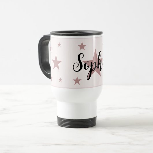 Soft Pink Personalisiert Starry Travel Mug Reisebecher (Vorderseite Links)