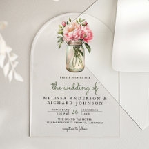 Soft Pink Pfingstrosen-Blumen Mason-Glas-Hochzeit