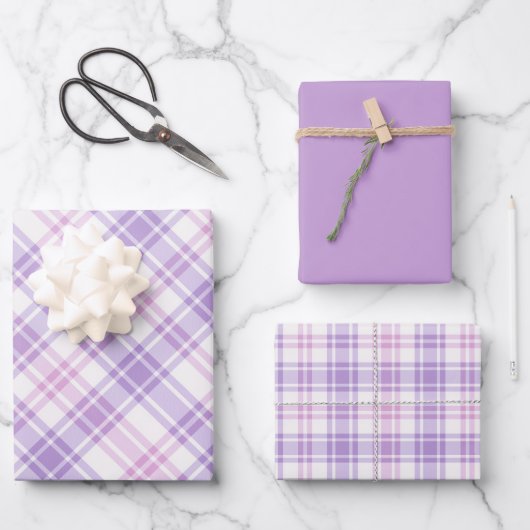 Soft Pink, Purple & White Plaid Geschenkpapier Set (Vorderseite)